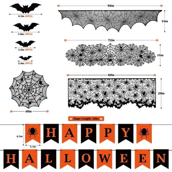 38pcs Halloween Decorations Banner Indoor Set Halloween Table Cover Creepy Cloth - Picture 2 of 7